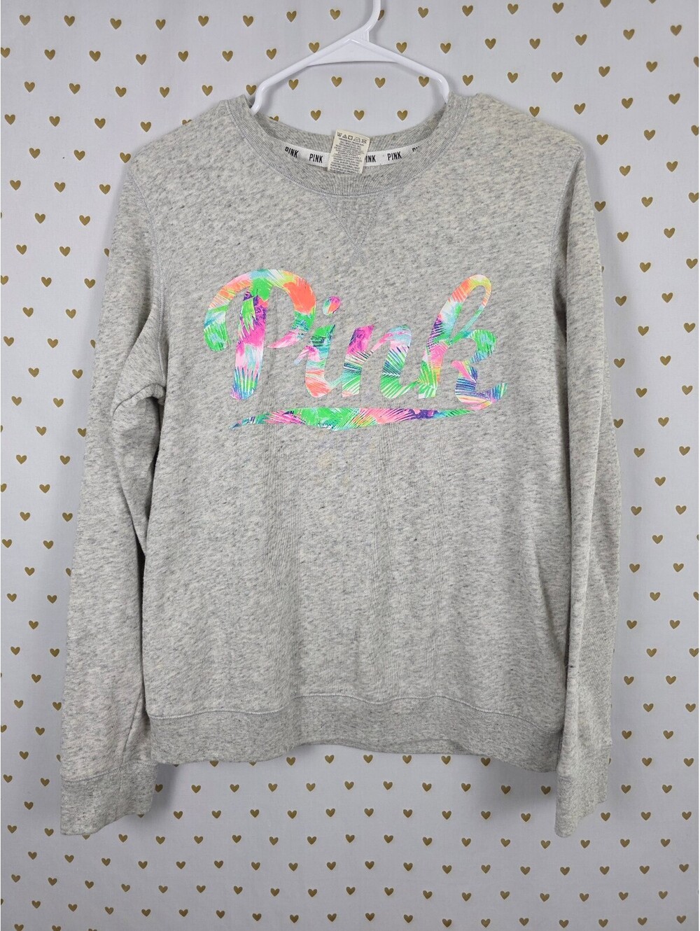 Victorias Secret Pink Neon Logo Crew Sweater Shirt Small